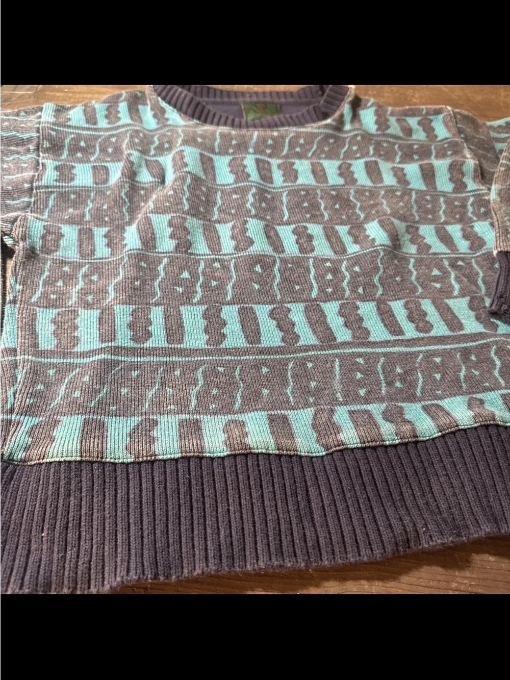 GIESSWEIN Vintage Crewneck Sweater Geometric Patterns Blue Men's. Youth Small